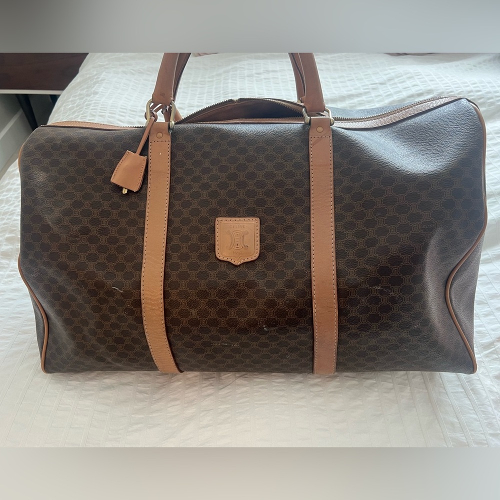 Celine Macadam large weekender Boston bag. Brown. Gold tone hardware.